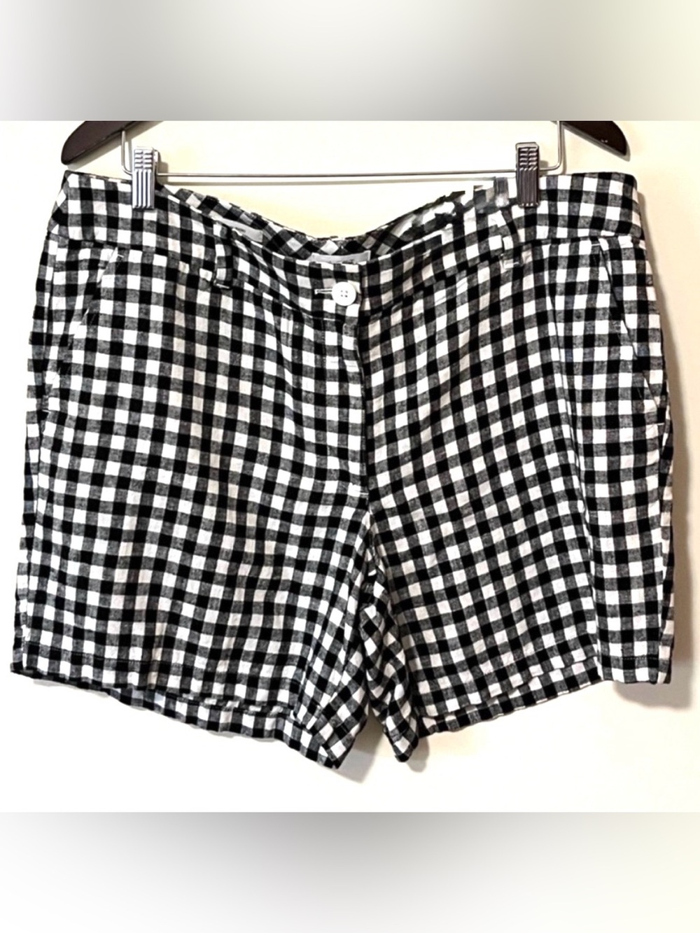 LOFT Black White Gingham Shorts Linen Blend Check Size 8 (Fits Size 12) Large